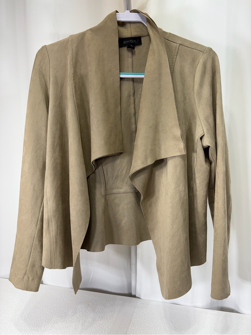Karen Kane Draped Open-Front Jacket in Taupe 3839